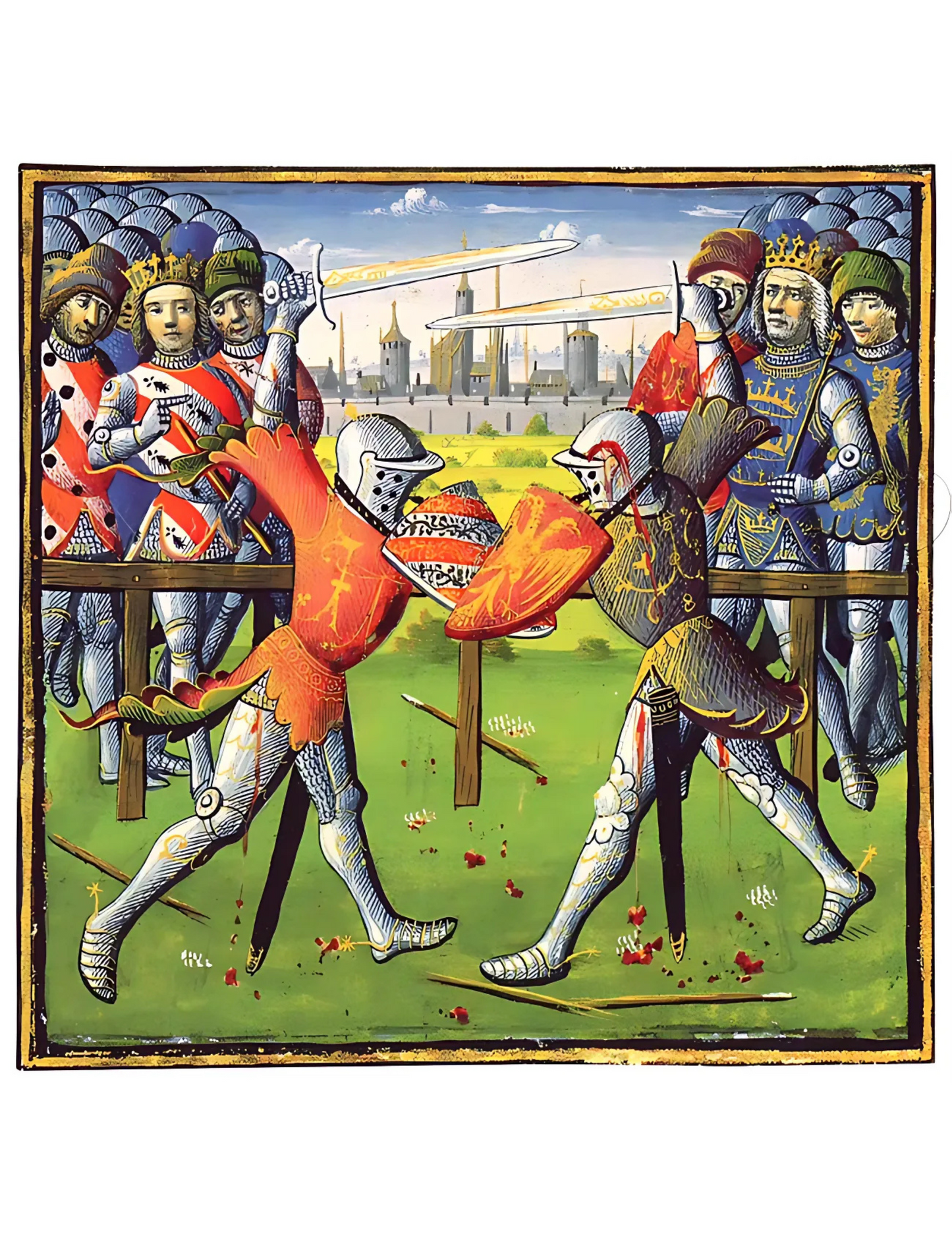 Combat de lances entre Lancelot et Gauvain — XIVe
