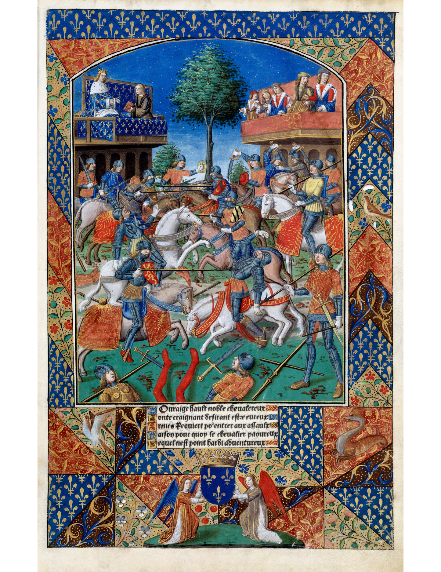 Lancelot du Lac – Combat de lances, Antoine Vérard (1494), exemplaire royal